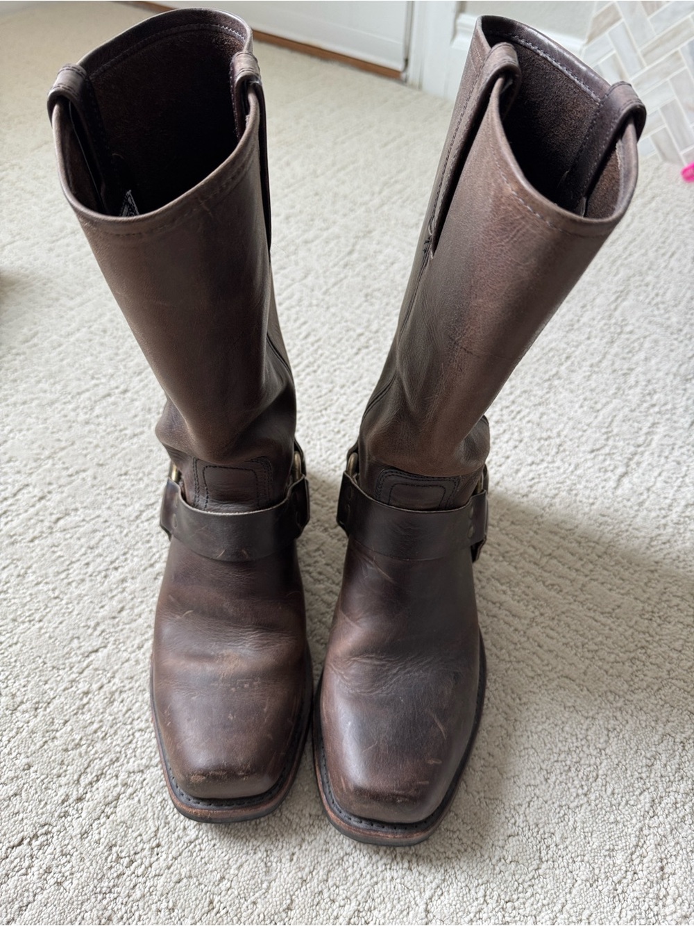 Frye Dark Brown Leather Pull-Tab Boot Interior Detail